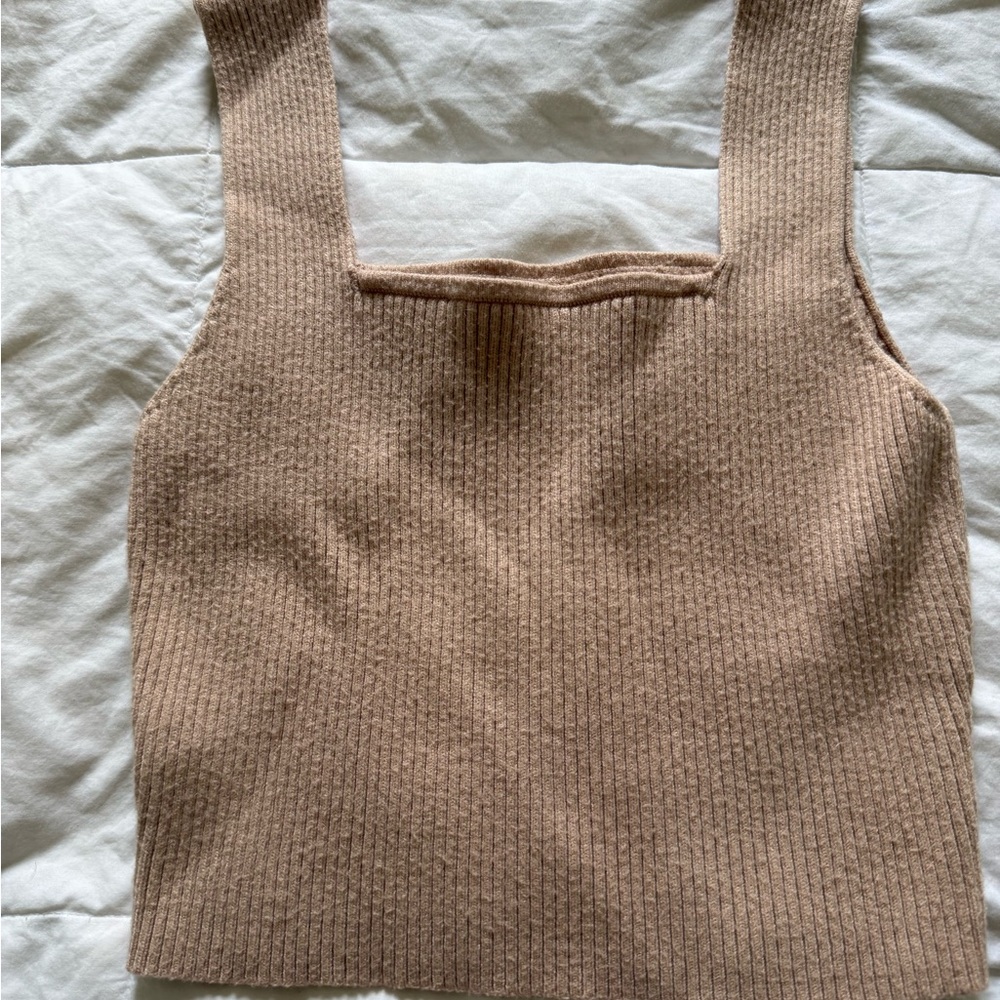 Ribbed Tan Knit Tank Top